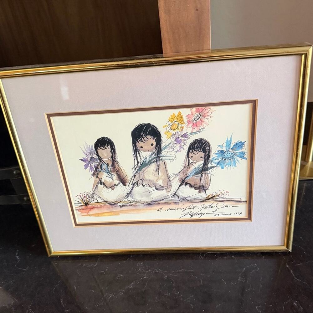 Ted DeGrazia “three little ones” framed signed and numbered art 10"x13"